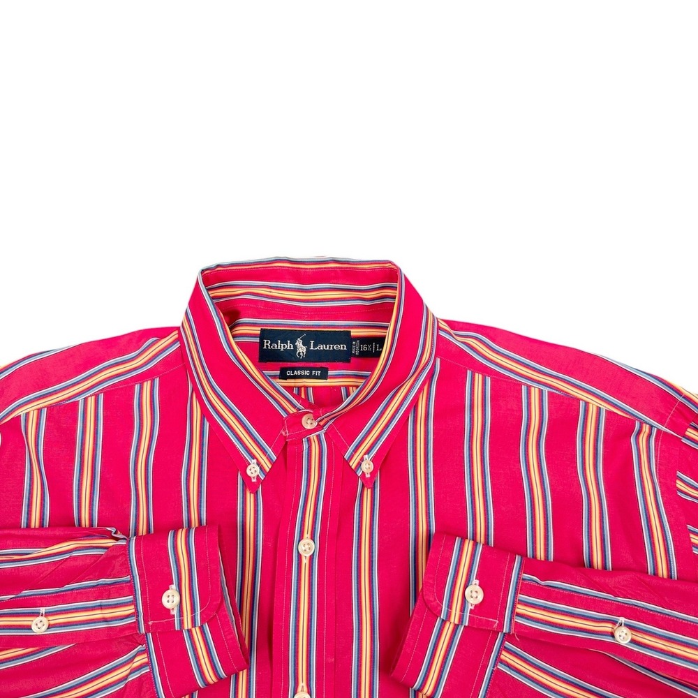 Ralph Lauren Button Down Shirt Men Large Pink Multi Color Stripe Classic Fit